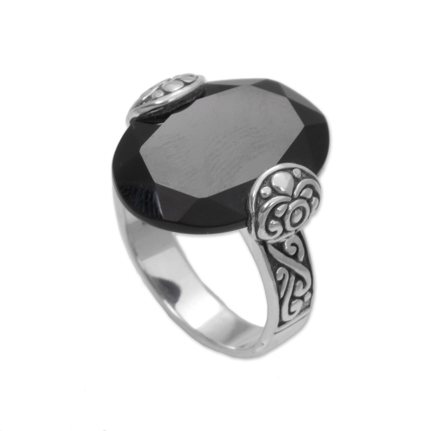 Mysterious Oval Oval Onyx and Sterling Silver Cocktail Ring from Bali