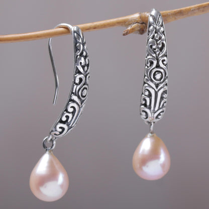 Drops of Honey Dyed Pearl & Silver Dangle Earrings