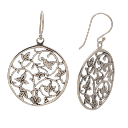 Vine Rings Sterling Silver Vine Motif Dangle Earrings from Bali