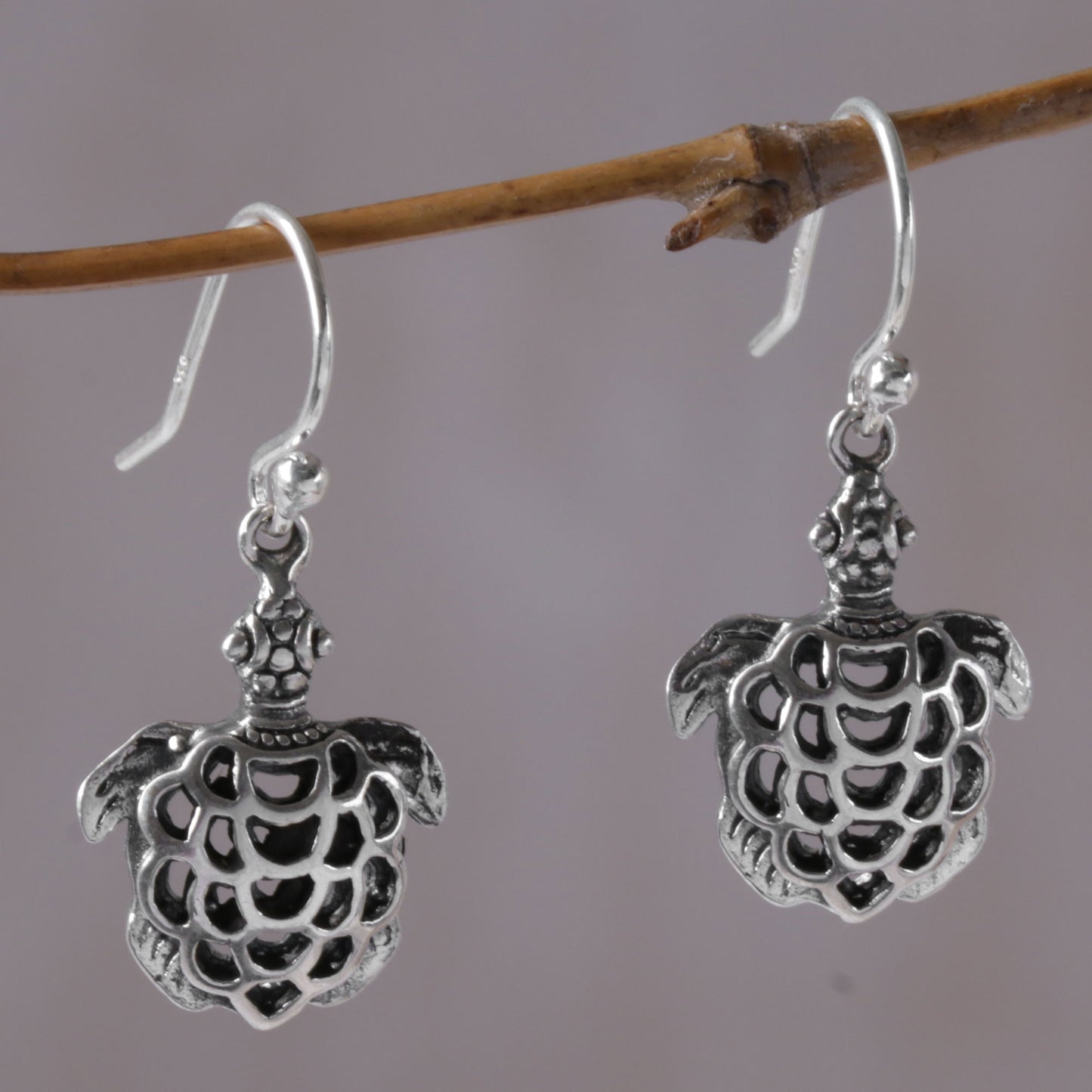 Skeleton Turtles 925 Sterling Silver Turtle Dangle Earrings from Bali