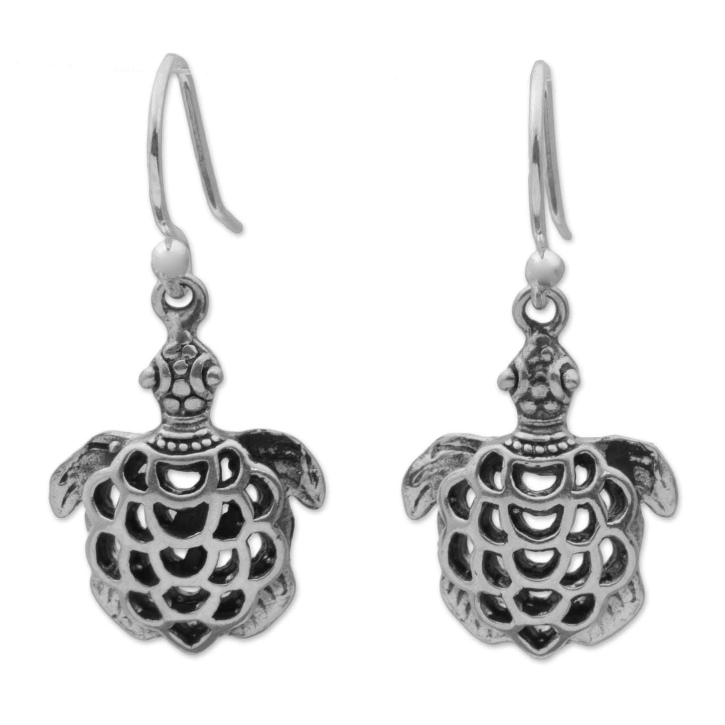 Skeleton Turtles 925 Sterling Silver Turtle Dangle Earrings from Bali