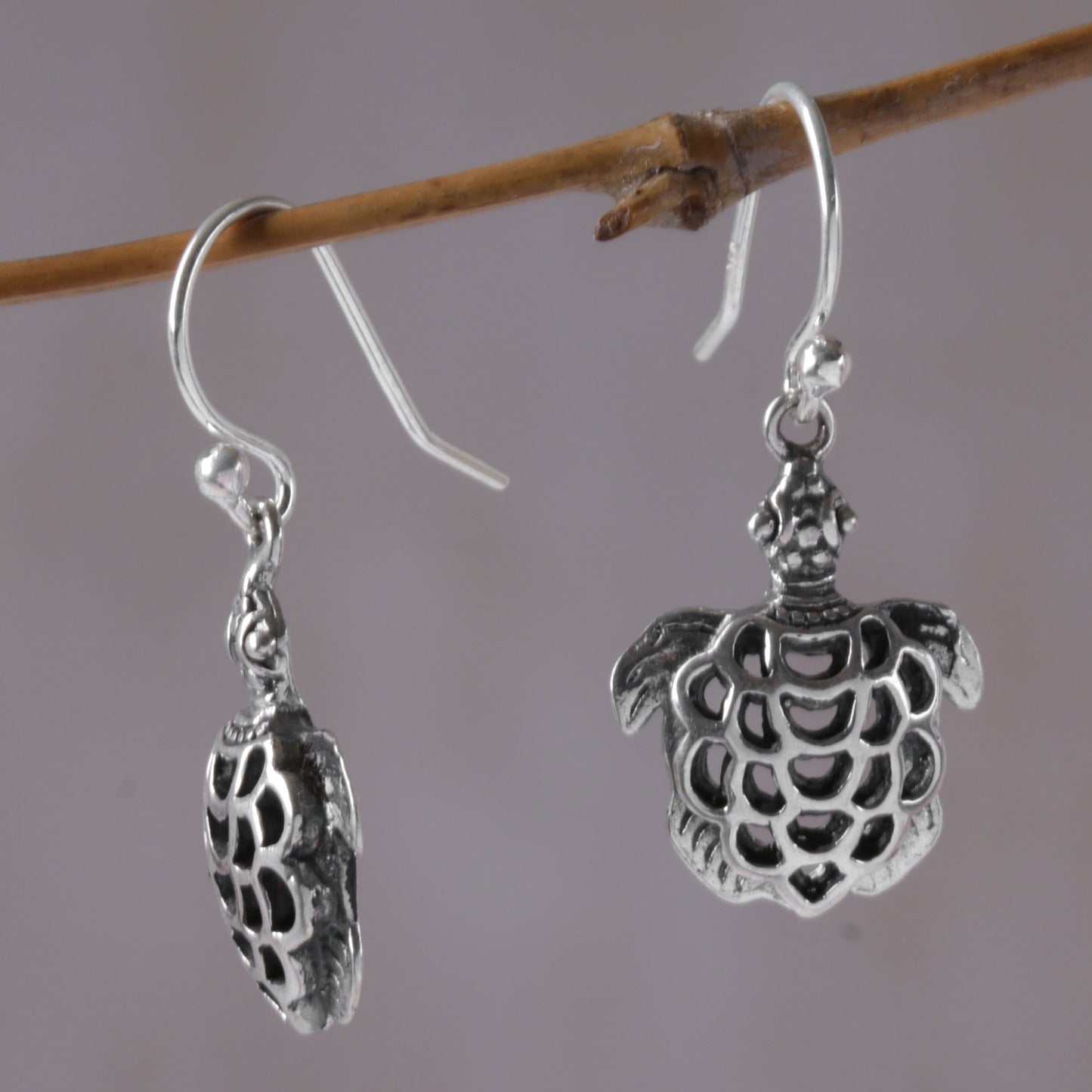 Skeleton Turtles 925 Sterling Silver Turtle Dangle Earrings from Bali