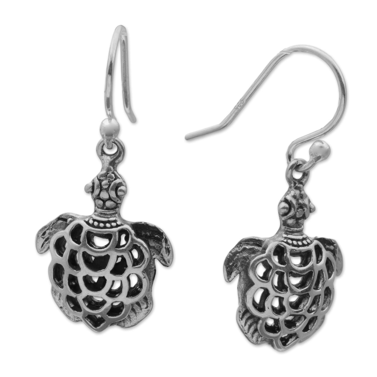 Skeleton Turtles 925 Sterling Silver Turtle Dangle Earrings from Bali