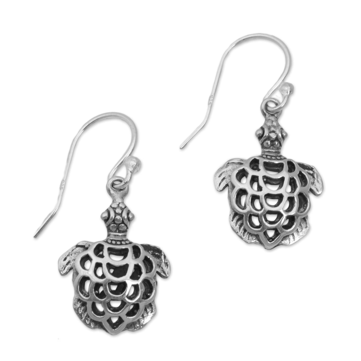 Skeleton Turtles 925 Sterling Silver Turtle Dangle Earrings from Bali