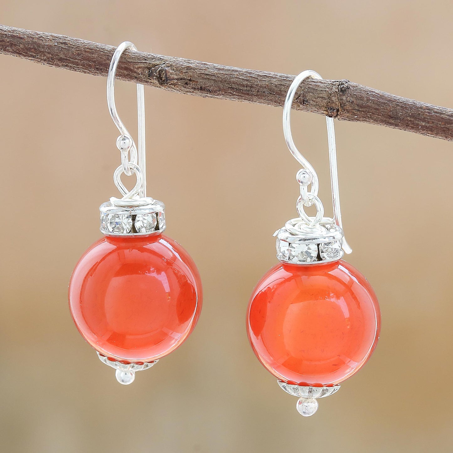 Perfect Orbs Carnelian and Sterling Silver Dangle Earrings from Thailand