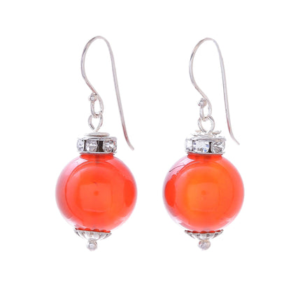 Perfect Orbs Carnelian and Sterling Silver Dangle Earrings from Thailand