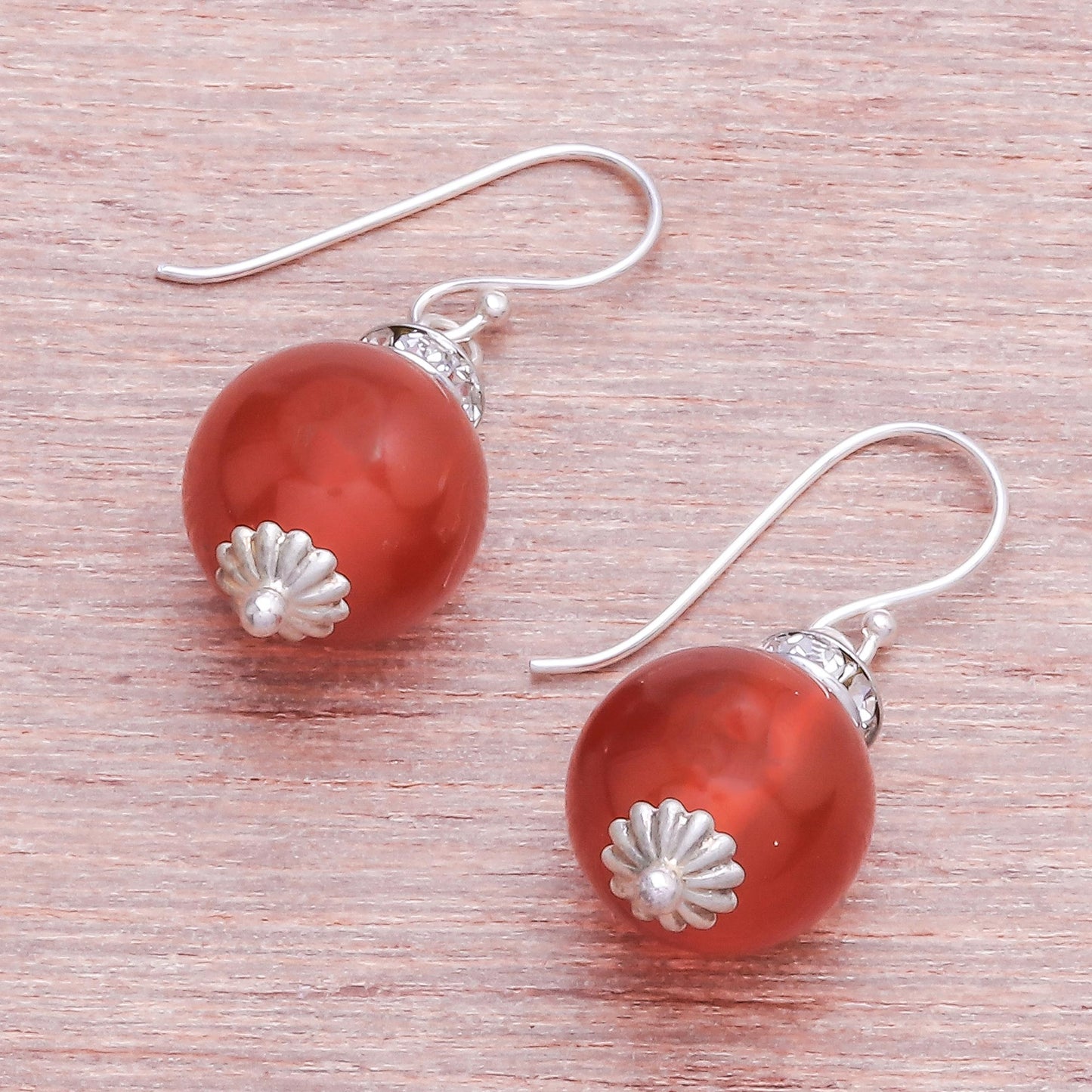 Perfect Orbs Carnelian and Sterling Silver Dangle Earrings from Thailand