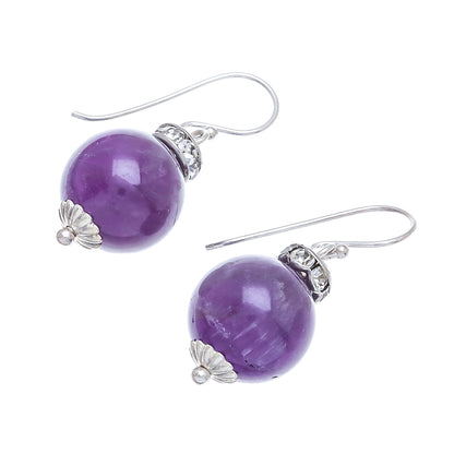 Perfect Orbs Amethyst and 925 Silver Dangle Earrings from Thailand