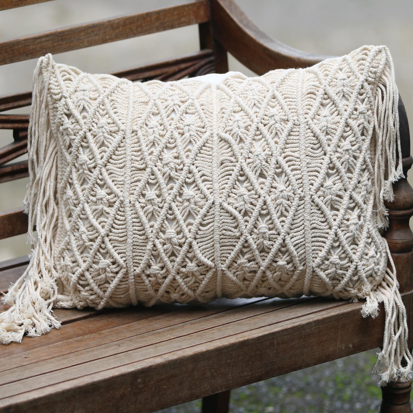 Beige Cotton Throw Pillow Cover 'Small Bali Weave'