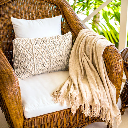 Beige Cotton Throw Pillow Cover 'Small Bali Weave'