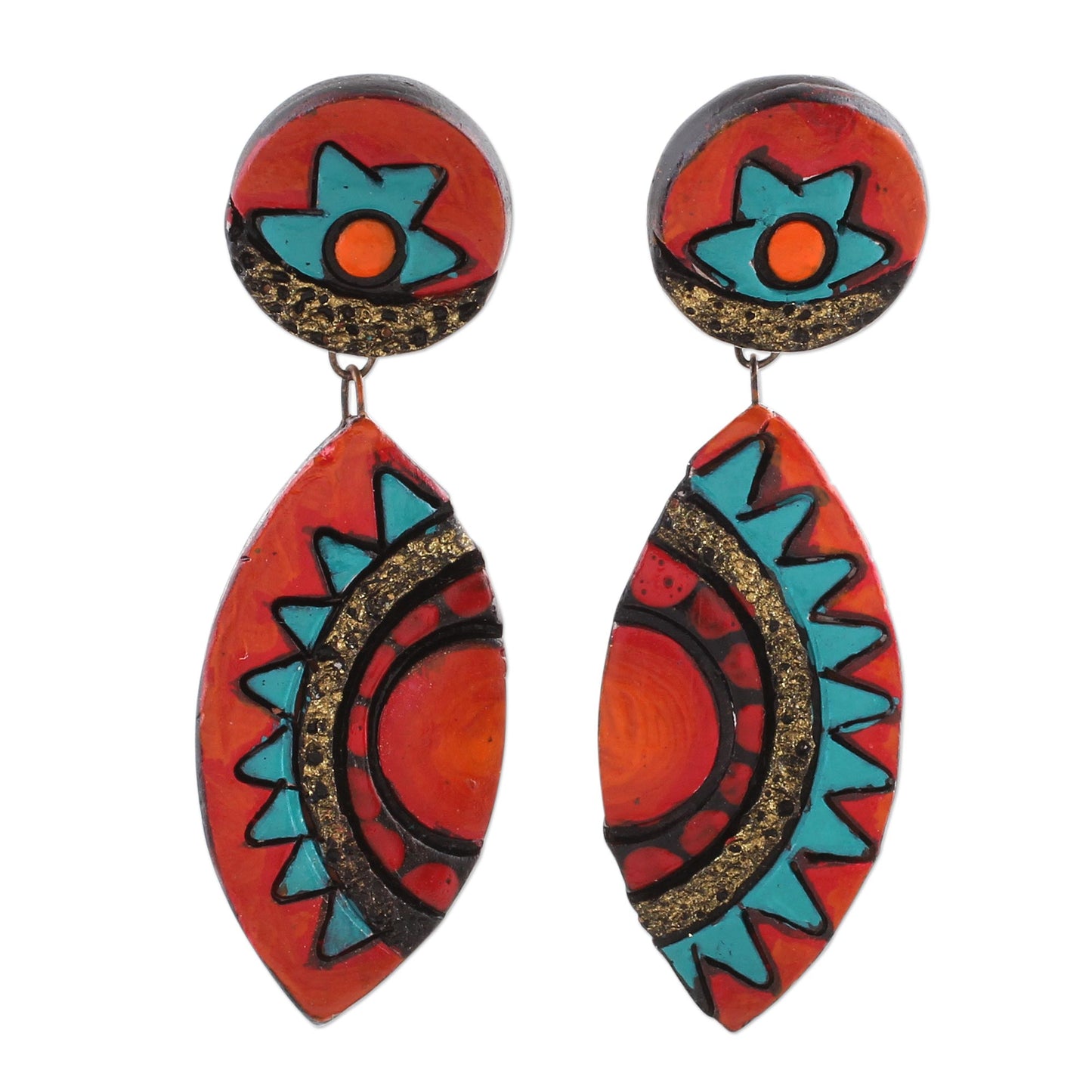 Ancient Inspiration Colorful Ceramic Dangle Earrings by Indian Artisans