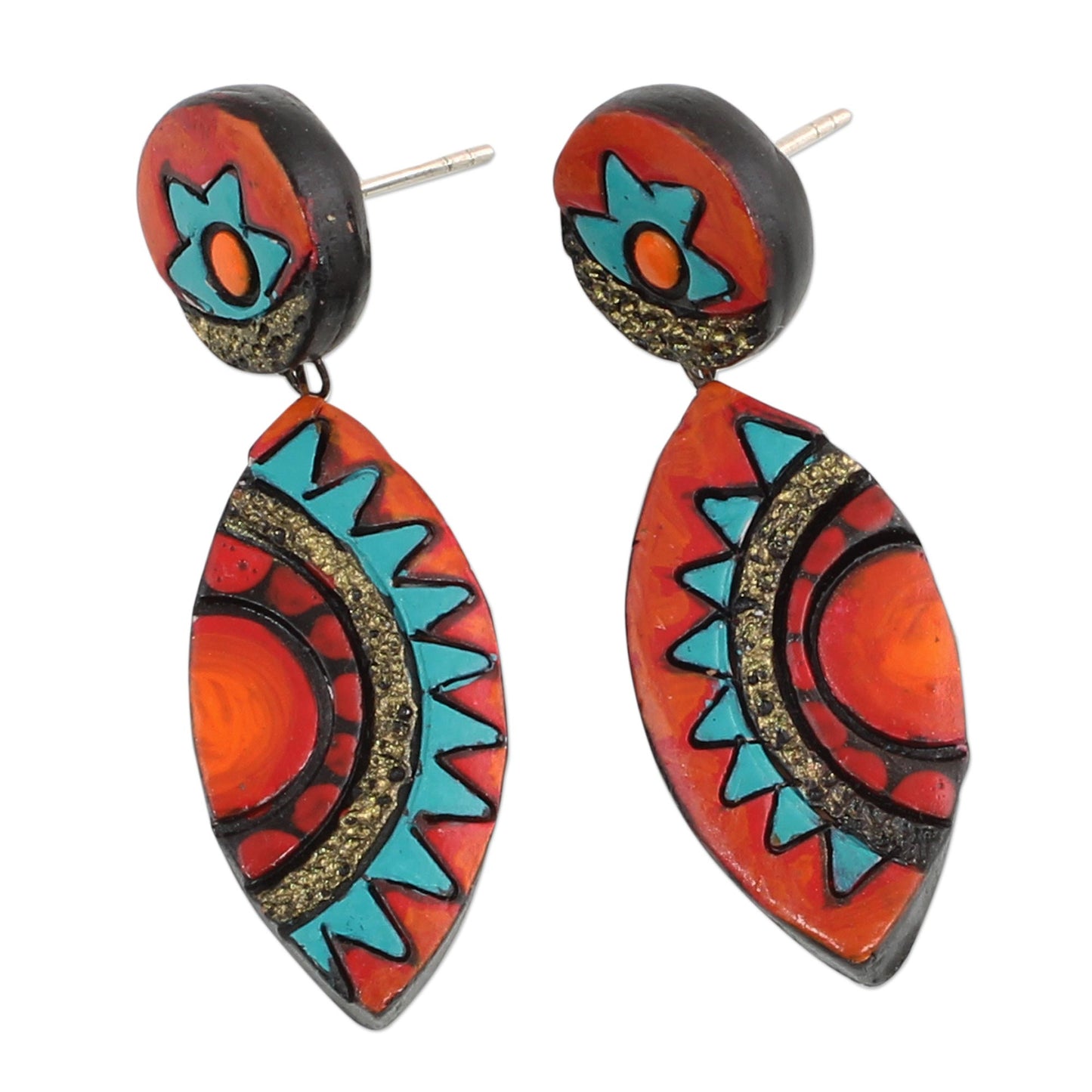 Ancient Inspiration Colorful Ceramic Dangle Earrings by Indian Artisans