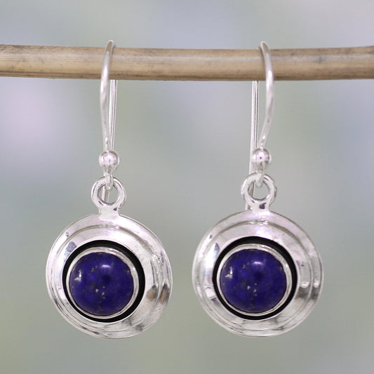 Midnight Discs Contemporary Lapis Lazuli and Sterling Silver Earrings