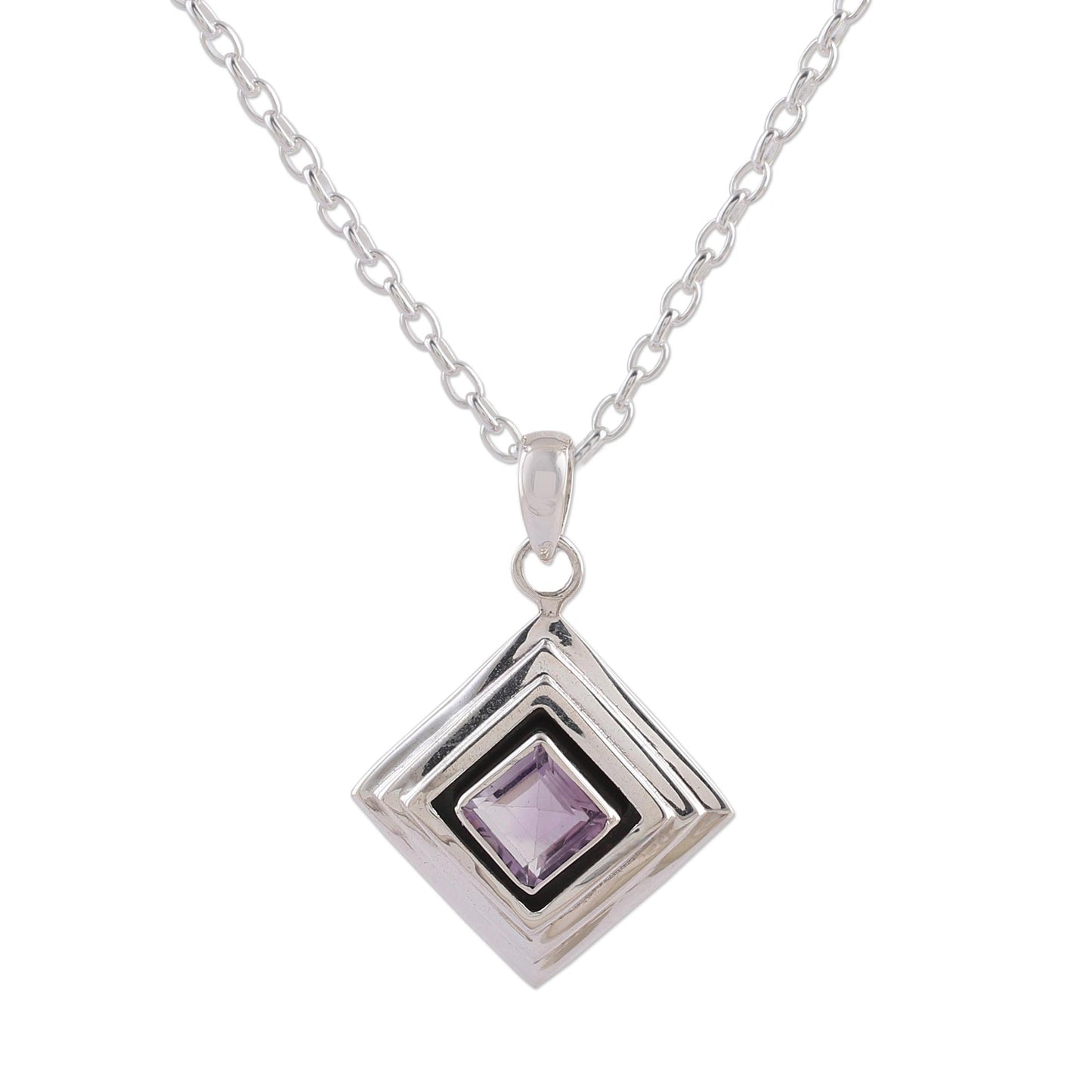 Feminine Purple Amethyst and Sterling Silver Modern Necklace from India