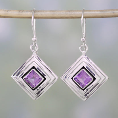 Feminine Purple Amethyst and Sterling Silver Modern Earrings from India