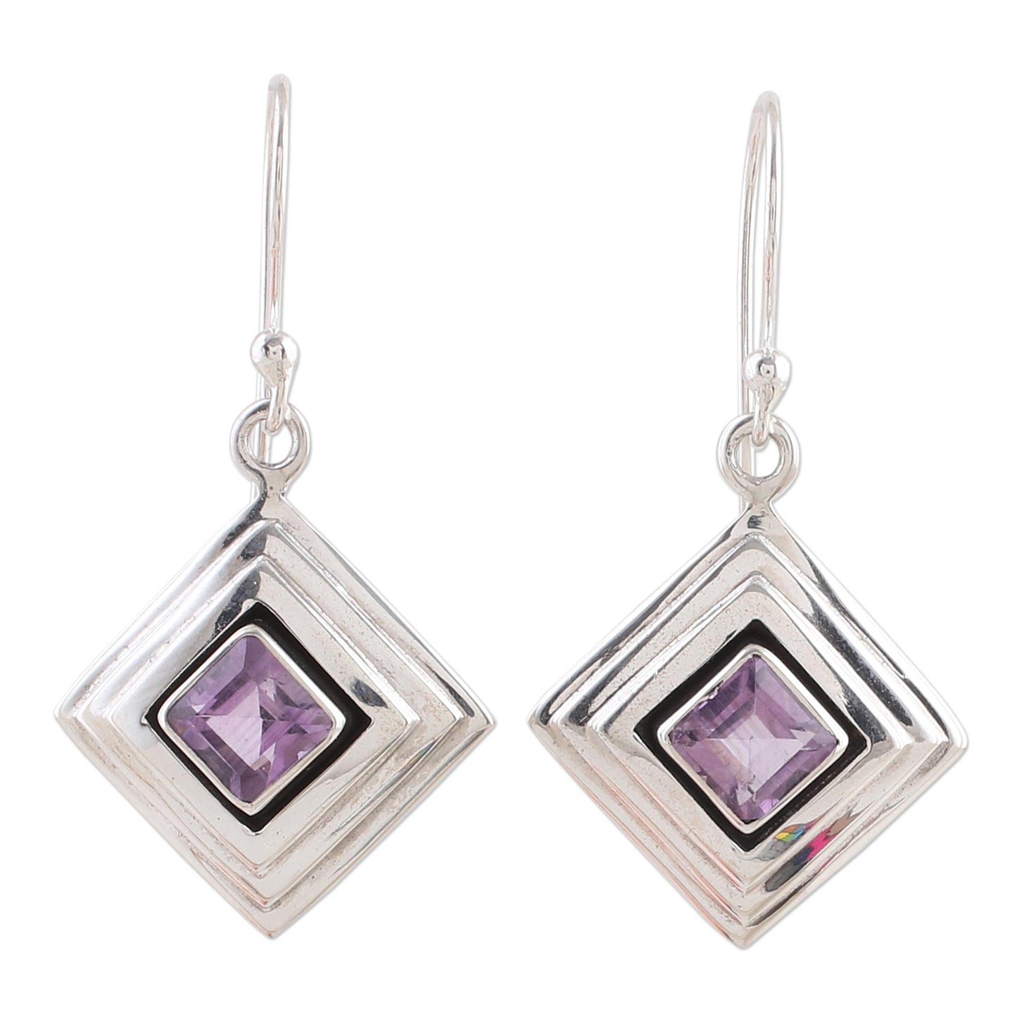 Feminine Purple Amethyst and Sterling Silver Modern Earrings from India