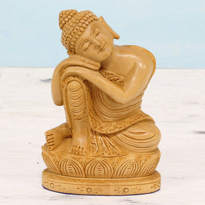 Buddha at Rest Hand Carved Kadam Wood Sculpture of Buddha from India