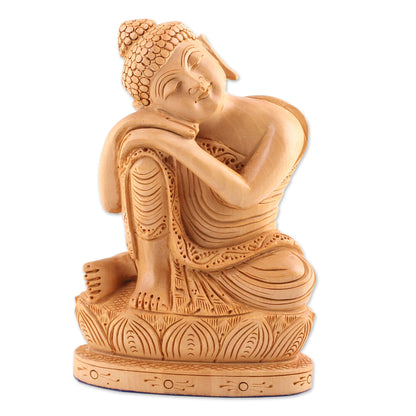 Buddha at Rest Hand Carved Kadam Wood Sculpture of Buddha from India