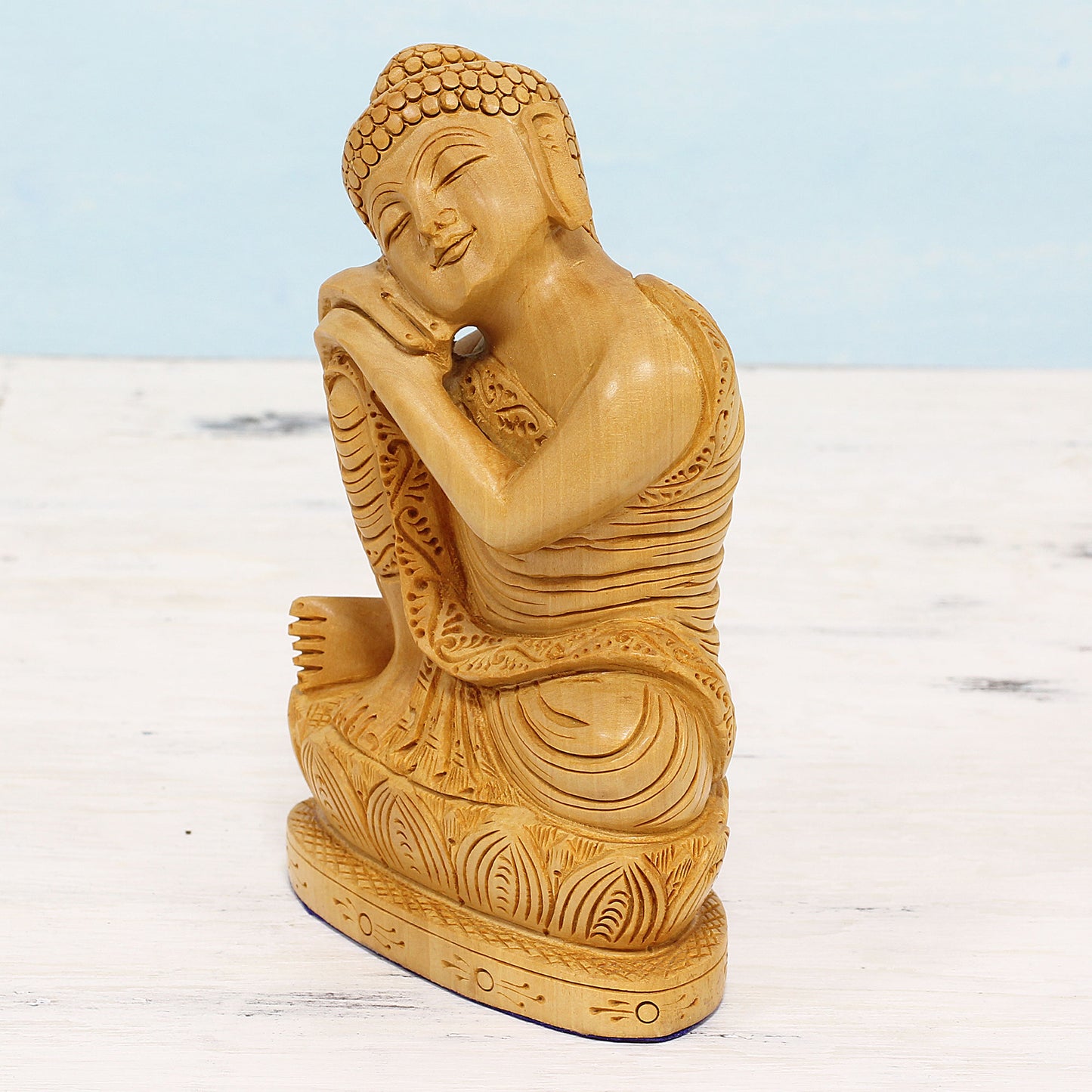 Buddha at Rest Hand Carved Kadam Wood Sculpture of Buddha from India