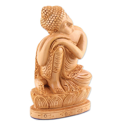 Buddha at Rest Hand Carved Kadam Wood Sculpture of Buddha from India