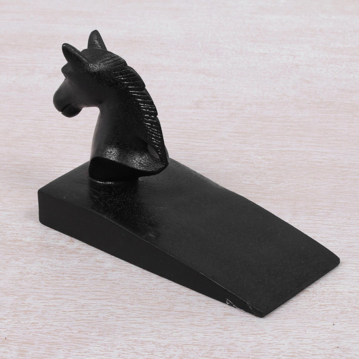 Handy Horse in Black Hand Carved Suar Wood Horse Door Stopper in Black from Bali