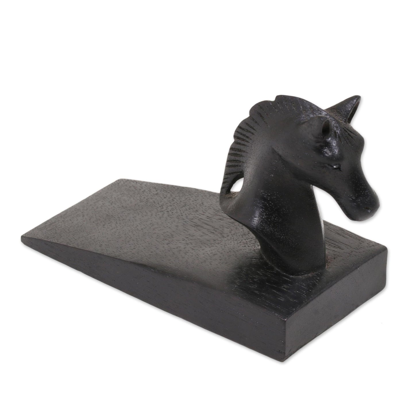 Handy Horse in Black Hand Carved Suar Wood Horse Door Stopper in Black from Bali