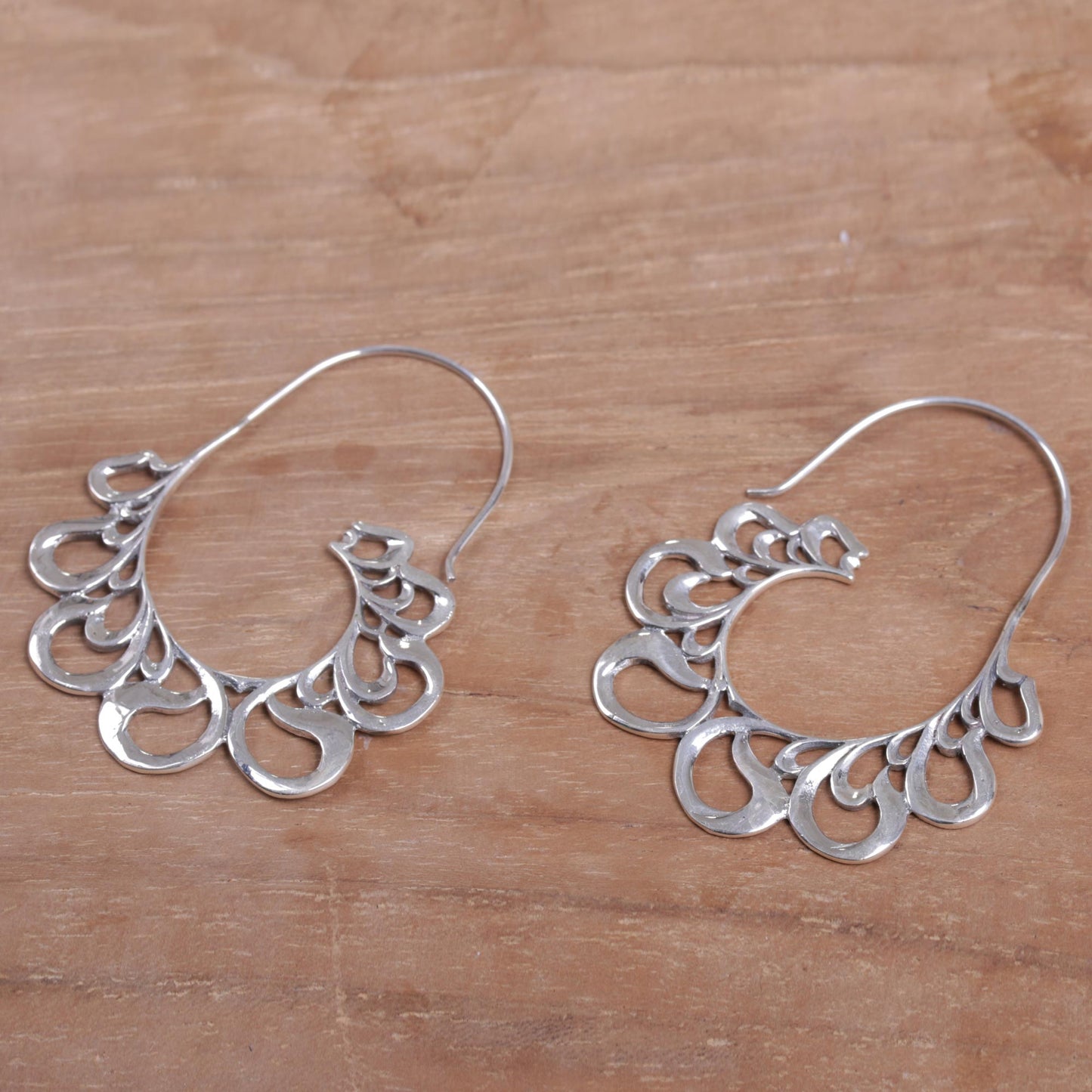 Paisley Majesty Silver Half Hoop Earrings