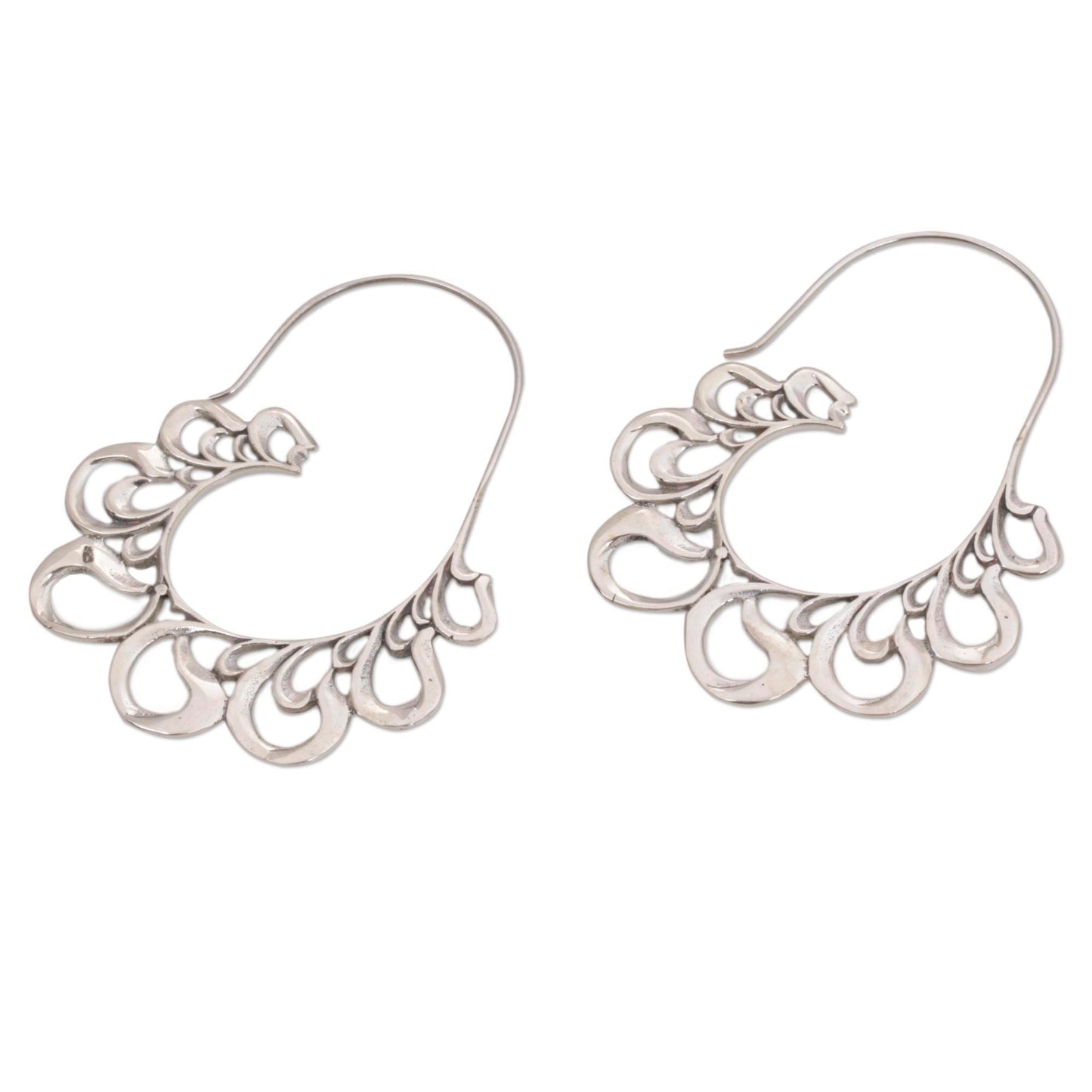 Paisley Majesty Silver Half Hoop Earrings