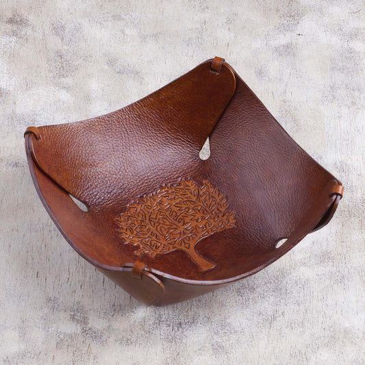 Tree Of Life Leaf & Tree Leather Tray