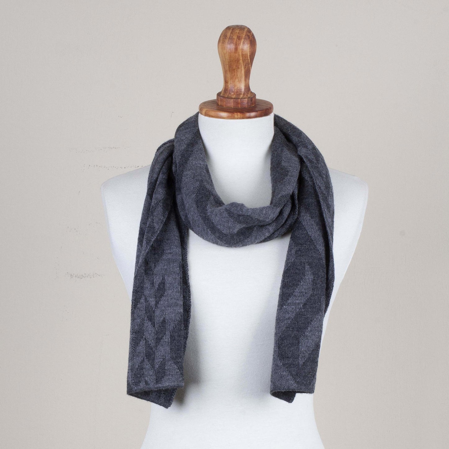 Mountain Scent in Grey Alpaca Blend Scarf in Dolphin Grey and Slate from Peru