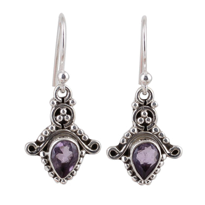 Dotted Delight Amethyst and Sterling Silver Teardrop Earrings from India