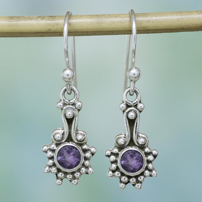 Lilac Dots Amethyst & Silver Dangle Earrings