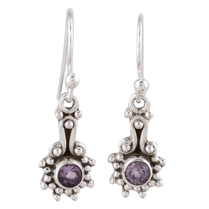 Lilac Dots Amethyst & Silver Dangle Earrings