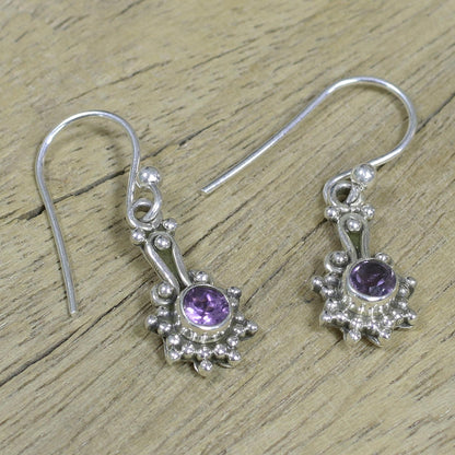 Lilac Dots Amethyst & Silver Dangle Earrings