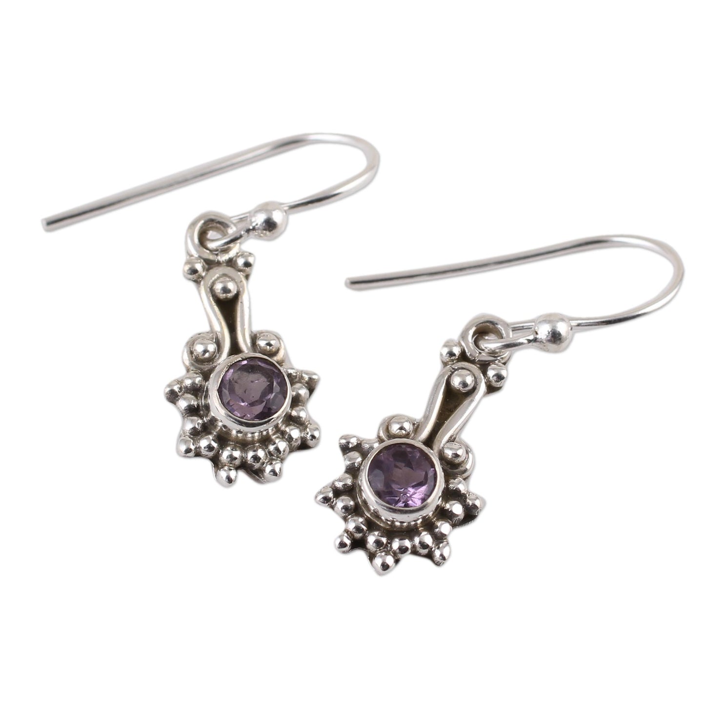 Lilac Dots Amethyst & Silver Dangle Earrings