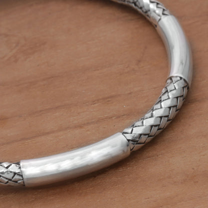 Bali Show Sterling Silver Woven Motif Bangle Bracelet by Bali Artisans