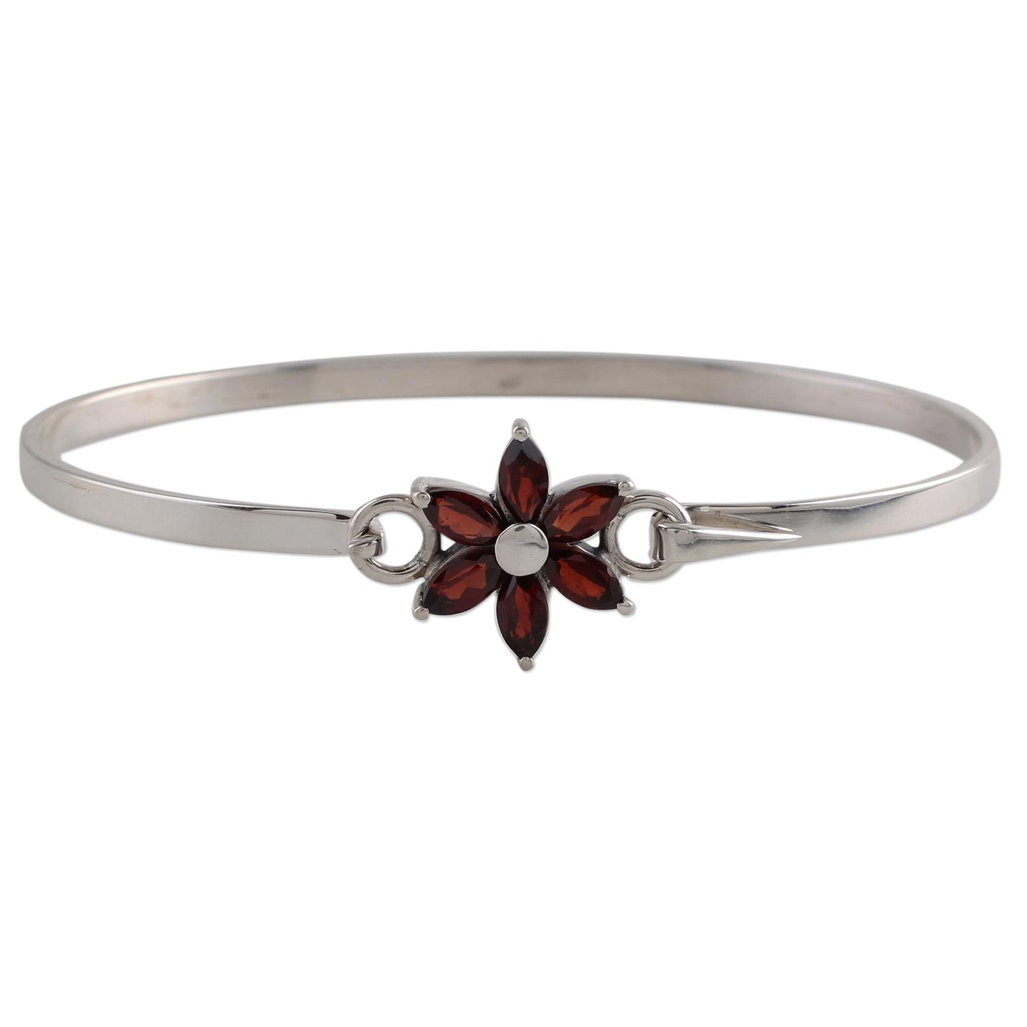 Marquise Flower Garnet and Sterling Silver Floral Bracelet from India