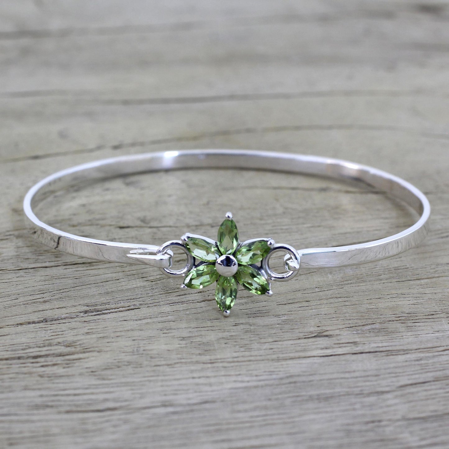 Marquise Flower Peridot and Sterling Silver Floral Bracelet from India