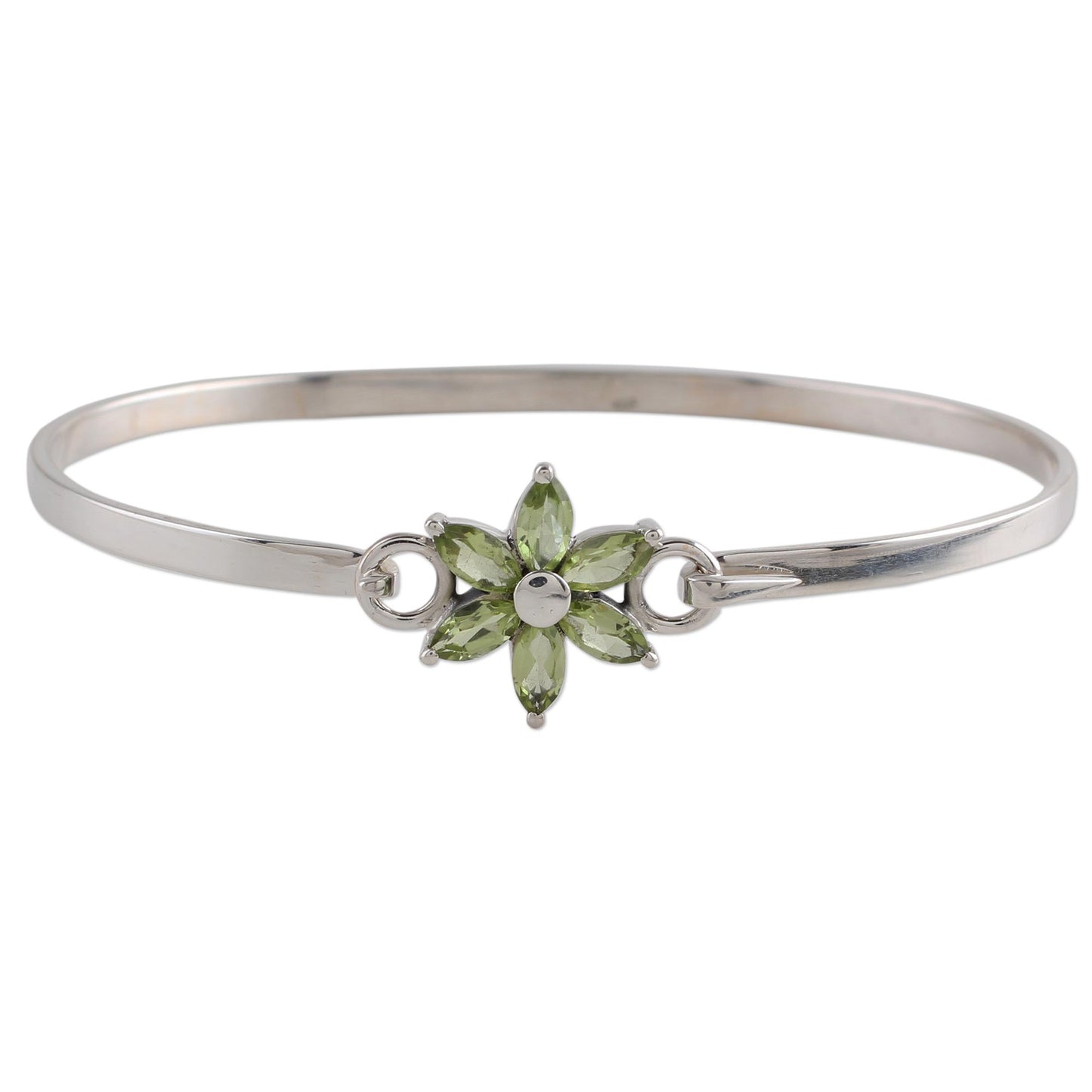 Marquise Flower Peridot and Sterling Silver Floral Bracelet from India