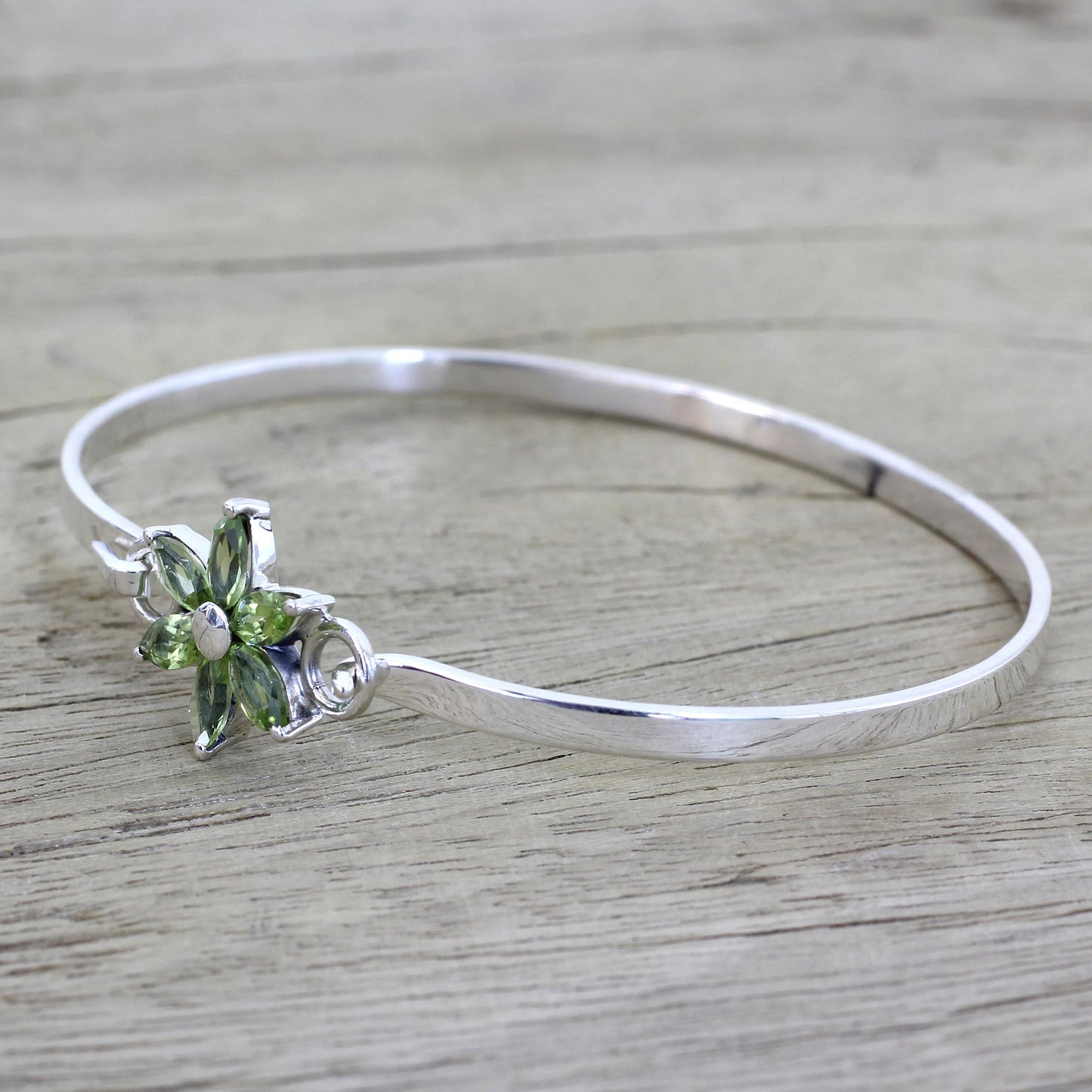 Marquise Flower Peridot and Sterling Silver Floral Bracelet from India