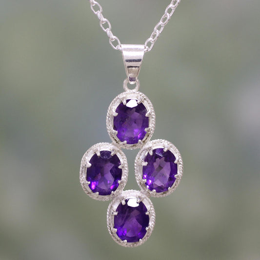 Morning Lilac Amethyst and Sterling Silver Pendant Necklace from India