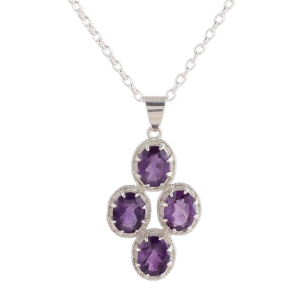 Morning Lilac Amethyst and Sterling Silver Pendant Necklace from India