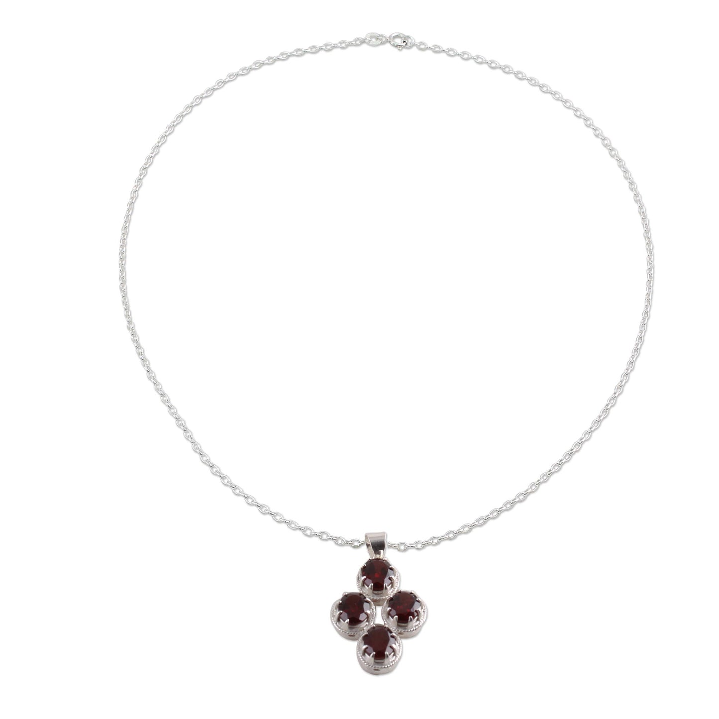 Morning Crimson Modern Garnet and Sterling Silver Necklace from India