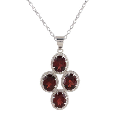 Morning Crimson Modern Garnet and Sterling Silver Necklace from India