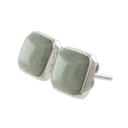 Apple Green Symmetry Natural Apple Green Maya Jade and Silver 925 Stud Earrings