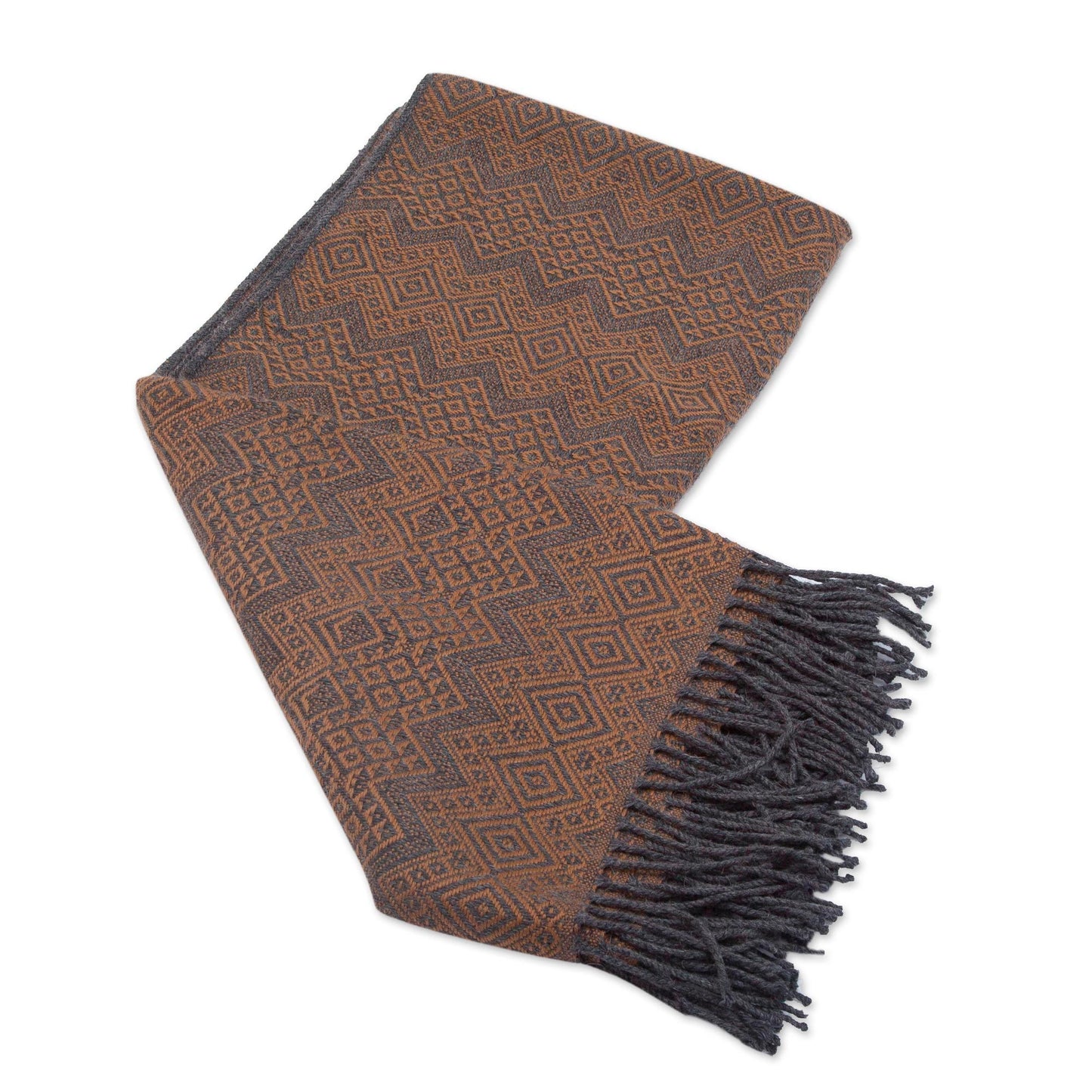 Diamond Embrace Throw Blanket with Diamond Motifs in Slate and Spice