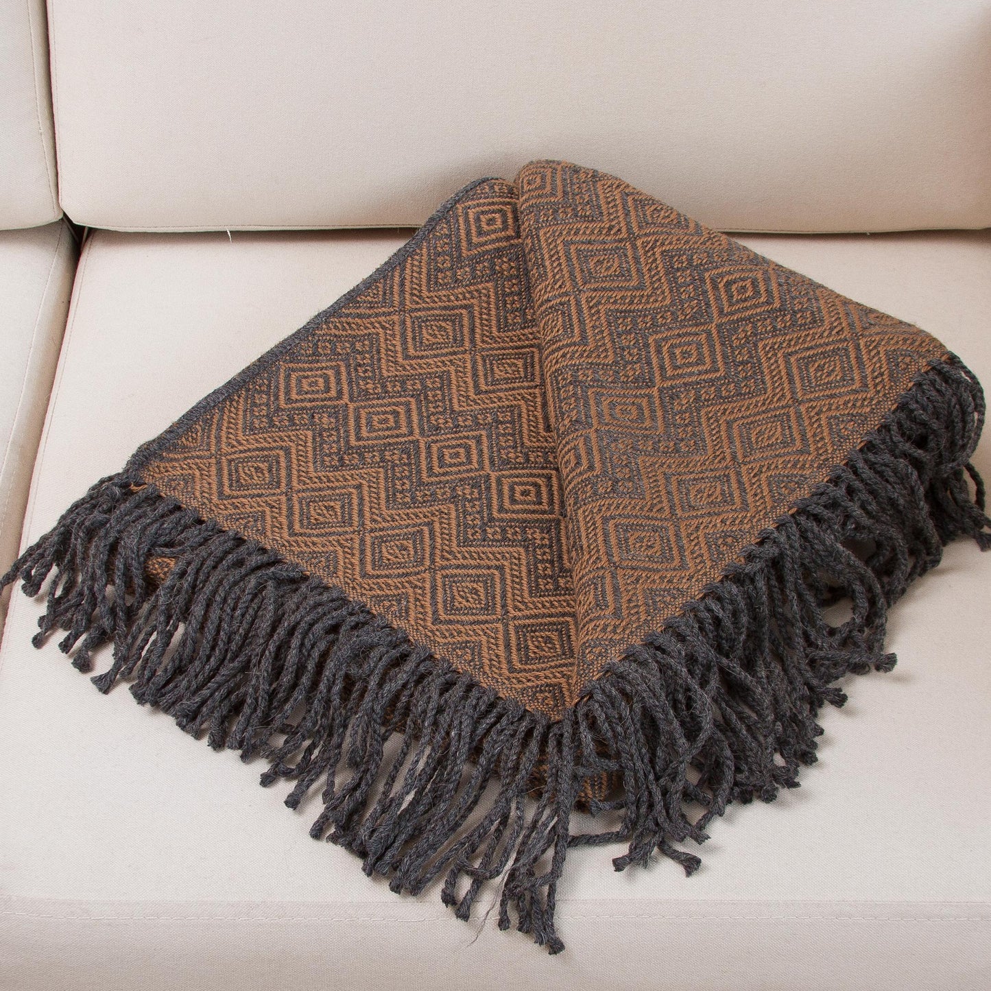 Diamond Embrace Throw Blanket with Diamond Motifs in Slate and Spice