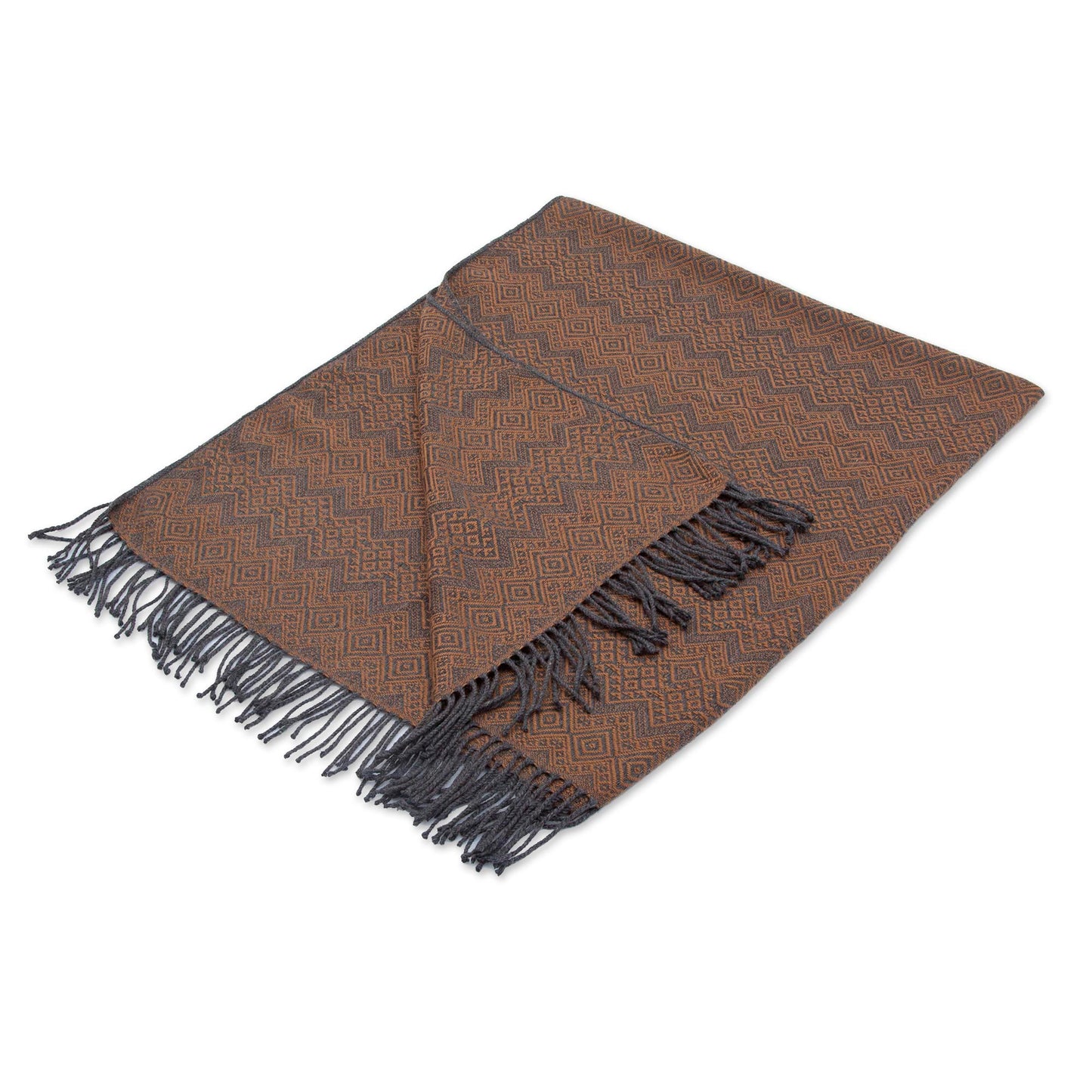 Diamond Embrace Throw Blanket with Diamond Motifs in Slate and Spice