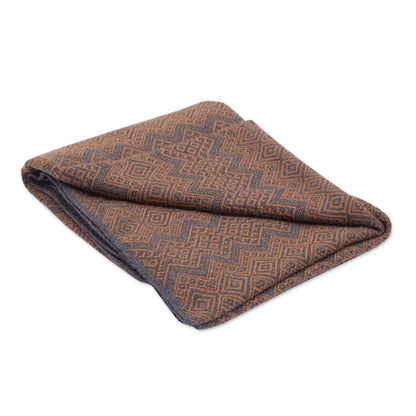 Diamond Embrace Throw Blanket with Diamond Motifs in Slate and Spice