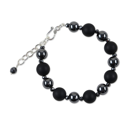 Dark Cosmos Onyx and Hematite Beaded Bracelet by Thai Artisans